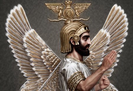 1boy, wings, fullbody, eye catching image of Cyrus the great, realistic