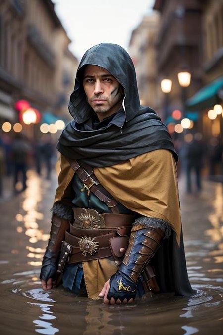 masterpiece, 
1 male bandit, solo,
NoBitches,
detailed portrait , 
partially submerged into quickand
sharp focus, bokeh background
