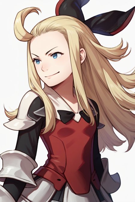 score_9, score_8_up, score_7_up, score_6_up, source_anime BREAK 1girl, solo  <lora:edealee-pdxl-nvwls-v1-000005:1> bdEdea, blonde hair, ahoge, black bow, hair bow, red shirt, armored skirt, white leggings, <lora:zs_AwakeningPortraitsXL:1> awakeningportraits, portraits, white background, smirk