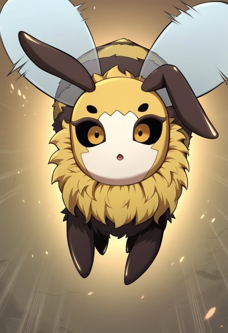 score_9, score_8_up, score_7_up, solo , <lora:add-detail-xl:3>,
BREAK
<lora:Bee_Queen:0.8>, monster bee, pokemon (creature), bug, yellow eyes, flying,,