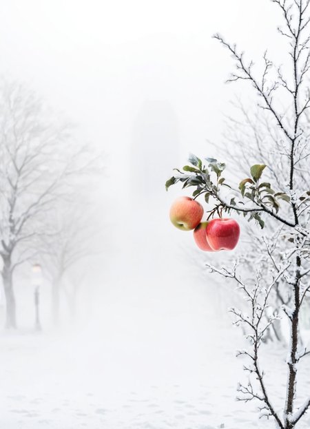 highkey, big apple, fruit, foggy, white background, outside, winter, snow, ice,
<lora:Highkey-SDXL:1>