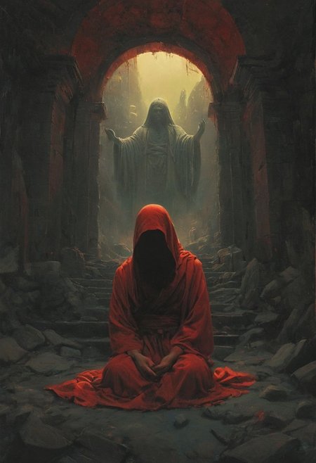 satan monks army ,hundreds, lots endless monks , architecture, strong bright , The neon hues of her aura paint the air, a vivid testament to her inner strength and focus.jesus christ is dead, dad monks liang on ground ,
creating a hyperpunk scene with desaturated translucent DARK  Red and beige details, colorful (polaroid:0.7) with vibrant colors, (vacations, high resolution:1.3), (small, selective focus, european film:1.2), (sexual advance:1.1), ,end of hopes ,silence, extremely detailed,dark,sad, easy negative, digital artwork by Beksinski, extremely detailed, dark, chiaroscuro, low-key,in the style of Kelly Slater ,style by Kelly Slater,closeup,digital artwork by Beksinski, style of Kelly Slate