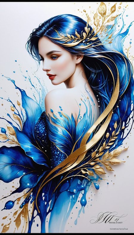 beautiful, gorgeous, stunning, attractive, lovely, exquisite, charming, alluring, ravishing, mesmerizing, breathtaking, radiant, picturesque, enchanting, splendid, elegant Silhouette Art, breathtaking (liquid sparkling water extravaganza alcohol ink sketch). the darkest hues of blue and velvet and shiny silver [[and gold]] color scheme.
<lora:InkArtXL_1.2:0.4> <lora:FaeTastic:0.4> . . tour de force, masterwork, masterstroke, crowning achievement, gem, perfection, paragon, masterpiece of artistry, pinnacle of creativity, culmination, high quality, 8k resolution, detailed, focused