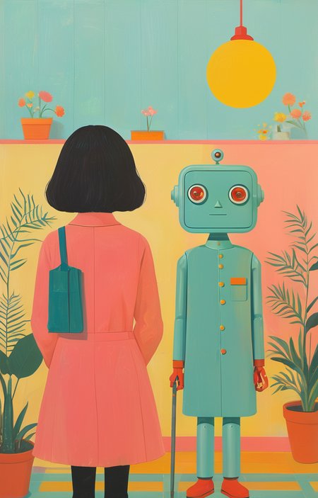 masterpiece,best quality,<lora:tbh289-sdxl:0.9>,illustration,style of Joan Cornella portrait of Housework robots