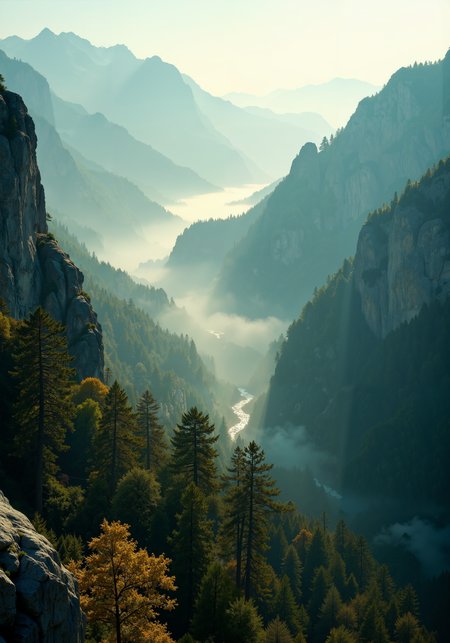 A sweeping aerial view over rugged mountain ranges embracing dense, time-worn forests shrouded in delicate morning mist. Craggy rock faces and textured, ancient trunks highlighted in soft, golden light evoke an ethereal atmosphere. Intricate, crisp details, vibrant emerald greens and earthy browns interlace with subtle gradients, captured from a dramatic low-angle dynamic tracking perspective that celebrates expansive spatial composition. 8k masterpiece quality, refined natural textures, and emotive interplay of light and shadow amplify the serene ambiance of this majestic landscape. <lora:FluxMythR3alisticF:0.4> <lora:é£æ ¼å-è¶ç°å®:0.4> <lora:Chris_Luka:0.2> <lora:flux_dev:1>