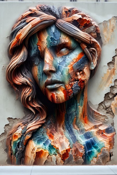 An urban street art mural showcasing the cultural diversity of a modern city, featuring vibrant colors, dynamic shapes, and portraits of people from various backgrounds and walks of life.  
,<lora:PetrifiedWood_SDXL:01.85> Petrified Wood
 <lora:aidma-Image Upgrader-v0.1:0.45> max details,