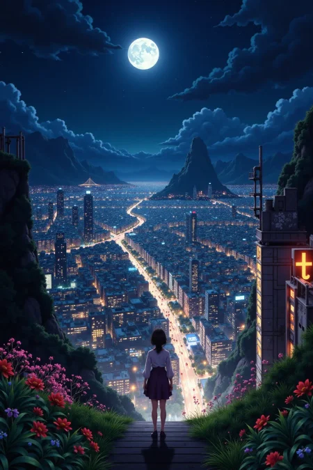 dystopian city beautiful  landscape, bright luminous night, woman,  very intricate, very detailed, sharp, bright, colorful, <lora:Hand v2:0.5> <lora:Anti-Blur:1><lora:Insane Detail Slider:0.25>  <lora:flux.1_lora_flyway_Epic-detail_v2:0.3> <lora:fluxenhancer:0.25> <lora:anime_retro:1> anime_martz, anime_retro