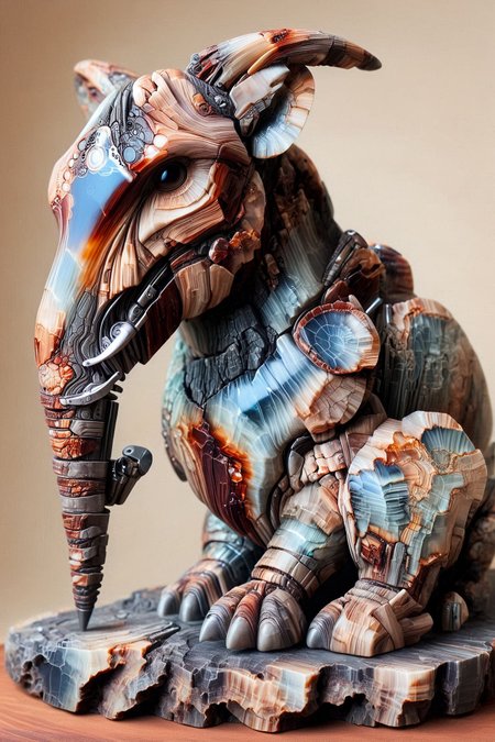 A futuristic veterinary clinic for robotic pets, where engineers and veterinarians work together to repair and upgrade mechanical animals. The clinic is filled with advanced technology and compassionate care.  
,<lora:PetrifiedWood_SDXL:01.85> Petrified Wood
 <lora:aidma-Image Upgrader-v0.1:0.45> max details,
