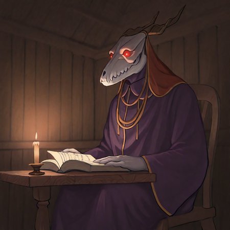 3tn3ss, very awa, masterpiece, best quality, absurdres, newest, perfect quality, detailed background, intricate details, traditional wooden home, cabin in woods, intimate lighting, intimate moment, male, solo

elias ainsworth, glowing eyes, wearing robe, his robe is open at the front, sitting on a chair, reading a magic book, candlelight on nearby table