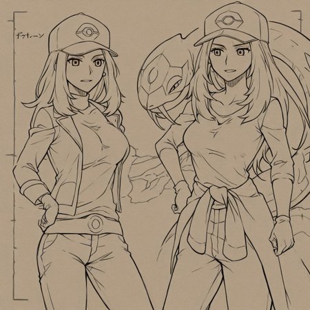 seviper, ral-frctlgmtry, mature female, pokemon trainer taking a break in the woods, seviper is their companion coils up close to them, trainer is looking at the map, jacket tied around their waist, wearing gloves, wearing baseball cap