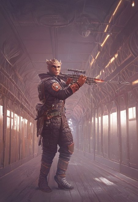 photo-realistic, cinematic realism, angry Menacing look, solo Male Brown Iridonian Zabrak alien, small white horns, Brown skin, Yellow Eyes, wearing Bounty Hunter armor, holding a blaster rifle, Score_PnyReal, shipscene, SHIPSC3N3, (star) sky realistic, planet, background window, window, on a space ship, sci fi, starship, LED lights, hallway, corridor, planet, science fiction), galaxy, star, ship corridor shot, Star Wars style, Score_PnyReal