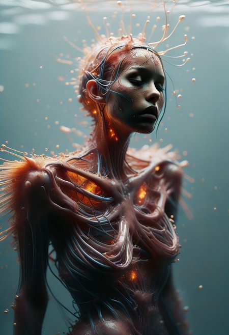 (beautiful woman in a coat emerging from cocoon, has wings on back:1.8), (splatter goo puddle cocoon, strings connection, restraints:1.1), (5mm, extreme closeup, sweaty art, behind a warped glass pane, frosted glass), (artist definition by Lilia Alvarado), (textured skin), closeup female jumping into a spiderweb, yelling, terrorized, (traumatic incident in the woods), (dark pastel natural colors), (freeform ferrofluids creating life as it emerges from a test tube, weird insect on the floor, goo devouring people, internal gems glitter inside, pose the head dramatically:1.1), (uncanny valley appearance, eyes glint wide:0.8), (image distortion by Alessio Albi:1.1), (dark and moody creation), (artist design by Marta Basvequa:1.2), lava skin glows. (Dissected by Nychos:1.2), (explosive environment), ais-wirez