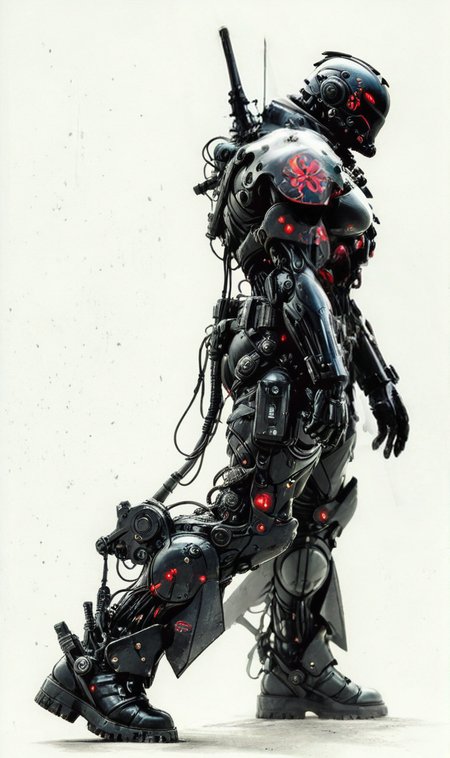 a neon red carbon soldier at night, edgy enough for a metal album cover, dynamic,  <lora:- iLL - the_edgy_mech_V2.0-step000013500:0.4>, <lora:- iLL - master_of_slob_omnom_V1.0-step00011500:.8>    <lora:noobai_vpred_1_blending_v1:0.8>  <lora:Far_Future_Sketch_Illustrious__Pony:0.8>