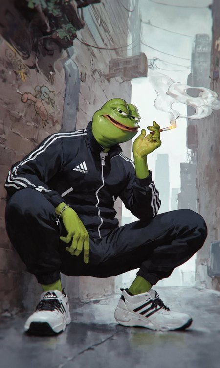 score_9, score_8_up, score_7_up, score_6_up, rating_questionable
<lora:ponydiffusionv6_pepethefrog:0.8> pepe the frog  <lora:Digital Art Style SDXL_LoRA_Pony Diffusion V6 XL:0.78> indoors
<lora:add-detail-xl:0.32> <lora:Concept Art Twilight Style SDXL_LoRA_Pony Diffusion V6 XL:0.68>  <lora:Smooth Anime 2 Style SDXL_LoRA_Pony Diffusion V6 XL:0.58>
 <lora:Concept Art Ultimatum Style LoRA_Pony XL v6:0.8> concept art, digital art, realistic,
 <lora:incase_style_v4:0.8> <lora:sinfully_stylish_SDKL:0.8>