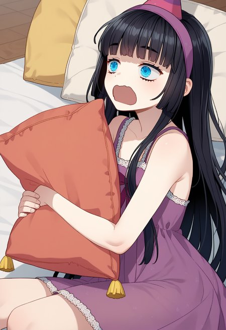 score_9, score_8_up, score_7_up, source_anime, ,
BREAK
1girl, solo,
<lora:shiAbiDaughtV1:1>, 
shiabidaupurp, vnstyle,
black hair, blue eyes, long hair, purple hairband, blunt bangs, hime cut, 
nightgown, party hat, holding pillow, hug, sleeping, yawning, rubbing eyes,