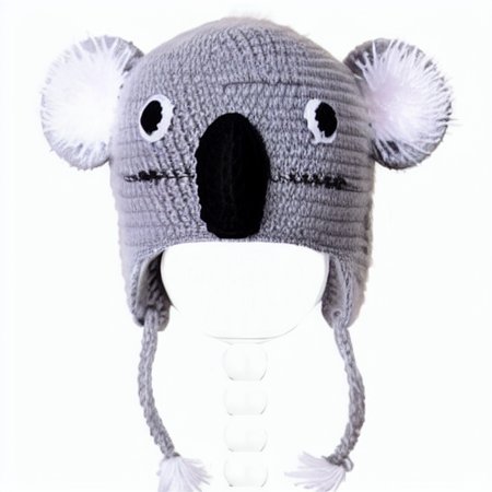animal beanie, koala hat, koala beanie, fur ears, fur pompoms