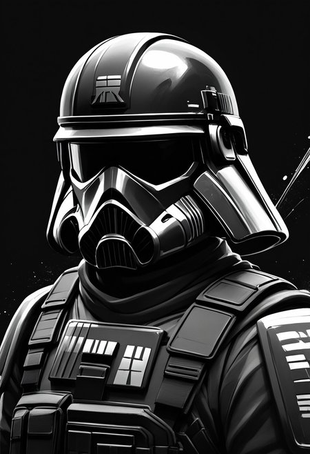 score_9, score_8_up, score_7_up, line drawing, portrait of stormtrooper <lora:StormTrooperE10:0.6>, armor, helmet, monochromemuse, monochrome, greyscale, ink splatter, black background