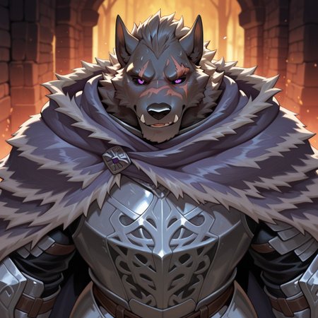 masterpiece, best quality, amazing quality, Blaidd, scar, bara, armor, purple eyes, black sclera, cloak, null-ghost style, 
