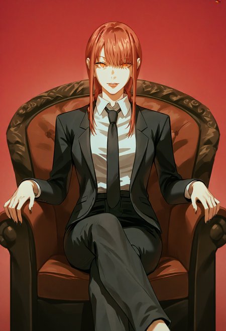 score_9, score_8_up, score_7_up, score_6_up, score_5_up, score_4_up,
BREAK
1girl, makima \(chainsaw man\),
BREAK
solo, black suit, black necktie, (black pants:1.2), sitting, crossed legs,
BREAK
red background, dark, simple background, <lora:Lunas-Uqi32-SDXL-A1:1>