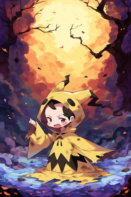 score_9, score_8_up, score_7_up, score_6_up, score_5_up, score_4_up, masterpiece, high quality, BREAK, full body, BREAK, 1girl,   <lora:MimikyuFit:0.9> MimikyuFit, mimikyu, pokemon, outfit, hood, pale yellow outfit, ripped clothes, broken clothes, dirty clothes,