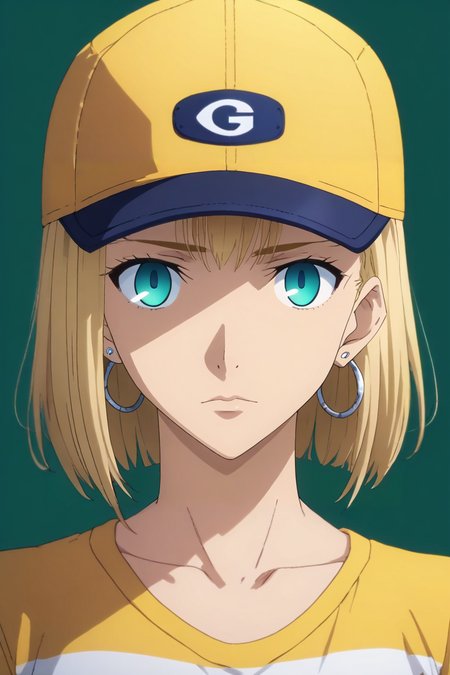 score_9, score_8_up, score_7_up, source_anime, rating_safe, , (realistic:0.6), , upper body, , 1girl, aqua eyes, baseball cap, blonde hair, closed mouth, earrings, green background, hat, hoop earrings, jewelry, looking at viewer, shirt, short hair, simple background, solo, upper body, yellow shirt, solo, Alien invasion, <lora:fsn_ubw_style_pony:0.9>, fsn_ubw_style, <lora:sdxl_lightning_8step_lora:1>