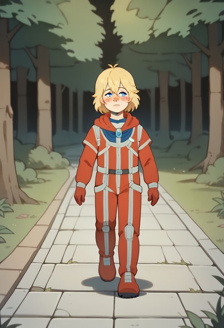 score_9, score_8_up, score_7_up
outdoors, fantastic jungles, forest
alisattp, 1girl, solo, blonde hair, blue eyes, blush stickers, hair between eyes, bangs, red bodysuit, <lora:alisattp_pdxl-000009:1>
laser gun in hand, looking around, walking, front view, full body view