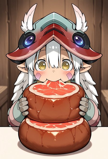 1girl, made in abyss, eats a monster meat, masterpiece, best quality, amazing quality, general