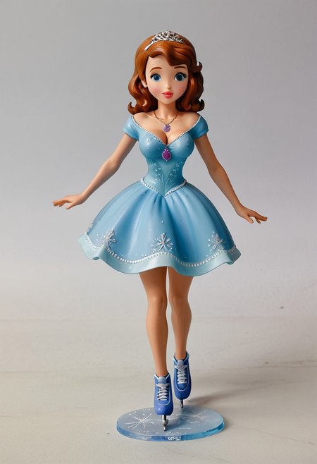 sofia_the_first, necklace, figure skating leotard, dress, ice rink,on ice, large breasts, cleavage