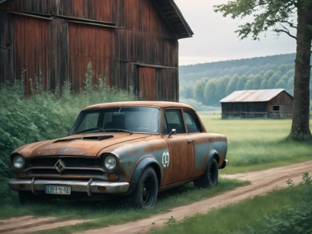 <lora:custveh:1> custveh_vehicle, custom Abandoned Rusty car, barn,(cinematic atmosphere:1.2), RAW photo shot by dslr Fujifilm XT3 depth of field bokeh soft lighting film grain photography Realistic photo-realistic Lifelike, <lora:sdxl_photorealistic_slider_v1:5>, <lora:wowifierXL:0.3>