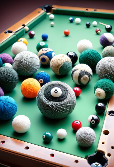 masterpiece, very aesthetic, absurdres, newest, Yarnworld, close-up, billiards table <lora:Challenge_Winnifier:0> <lora:Yarnworld-000017:1>