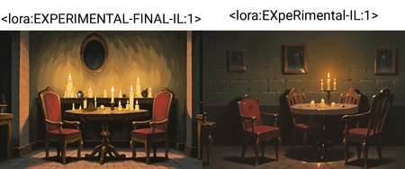 very awa, masterpiece, best quality, highres, absurdres, no humans,  painting, indoors, brick wall, marble \(stone\), brick floor, table, chair, candle, candlelight,  <lora:EXPERIMENTAL-FINAL-IL:1>