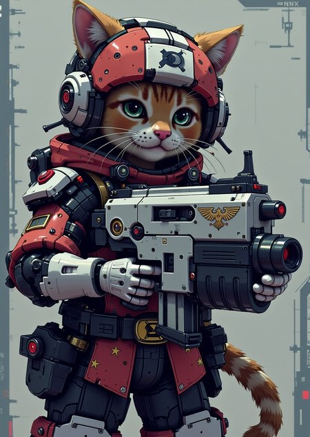 <lora:ck-nc-pastel-cyberpunk:1.3> A digital artwork in the style of cknc, a cat is aiming a mad-gdwn-bltr gun at the viewer
 <lora:Bolter_Godwyn_FLUX:1>