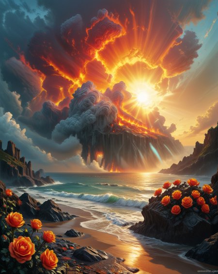 dark fantasy Baltic amber coast where fossilized sunlight washes ashore,Cumulonimbus sunset: Anvil tops blooming into radioactive rose formations,
random group of travelers in landcscape,
 <lora:ral-dark-fantasy-il:1>,dark fantasy,
<lora:extremely_detailed:0.5> extremely detailed,
<lora:DetailMaximizer:0.3>,
 <lora:Dream Scenery XL:0.3> Dream Scenery,
<lora:add-detail-xl:0.5>,
detailxl