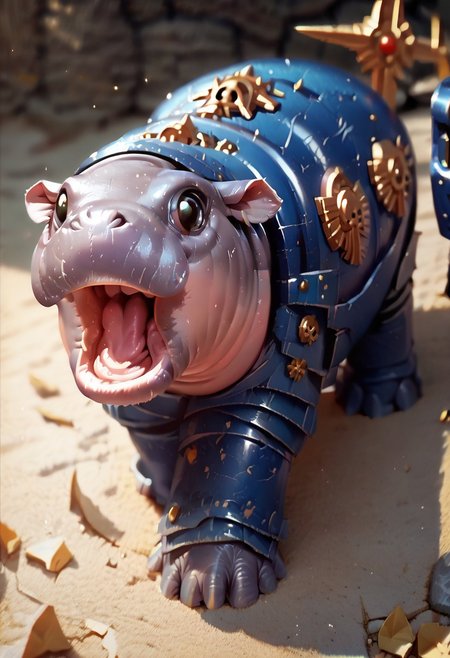 score_9, score_8_up, score_7_up, score_6_up, score_5_up,  <lora:Moo_DengXLP:1> no humans, moo deng, hippo, open mouth, animal focus, solo , whit armor warhammer 40k