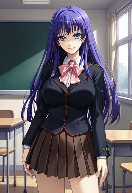 score_9,score_8_up,score_7_up,source_anime,5_figner,2d_animation,game cg,BREKE,
Shion Doll 007,1girl,solo,
long hair,blue eyes,blue hair,purple hair,
school uniform,pleated brown skirt,bow,
large breasts,smile,cowboy shot,standing,
school,class room,desk,chair,blackboard,window,
masterpiece,best qualit,ultra-detailed,illustration,an extremely delicate and beautiful,beautiful detailed eyes,unity 8k wallpaper,high resolution,anime CG,official_art,
