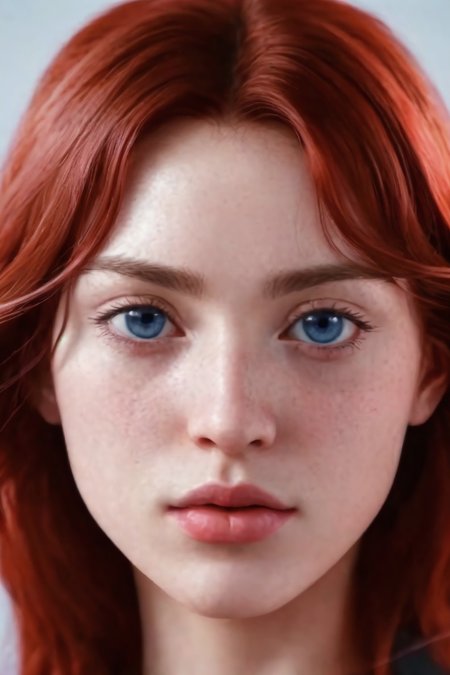 safe_pos, Very close-up view of a european sexy woman, show only face, 25 years, red hair, blue eyes,

Realistic, photorealistic, real, real skin, realistic skin, detailed, 8k,

White background, golden backlights, perfect illumination,

OverallDetail, perfection style, ng_deepnegative_v1_75t, Skin texture style, Detailed skin, Skin pore