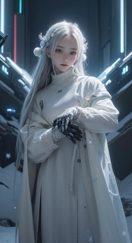(masterpiece,top quality,best quality,official art,beautiful and aesthetic:1.2), ,,snow ,cry,, elegant, highly detailed, , sharp focus,,,cyberpunk,,fried ballads,,(luminescence:1.3),<lora:nijiarmor:.4> cybersuit,(snow mountain:1.3)