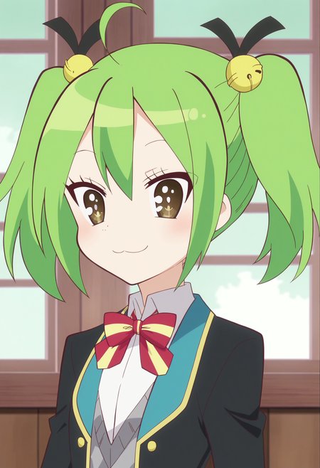 score_9, score_8_up, score_7_up, score_6_up, score_5_up, score_4_up , anime coloring ,BREAK source_anime, anime,screencap,
1girl, solo, gjbu tamaki, skirt, hair ornament, school uniform,  <lora:PonyXL GJBU Tamaki V1:1>
indoors,
smile, looking at viewer, upper body
