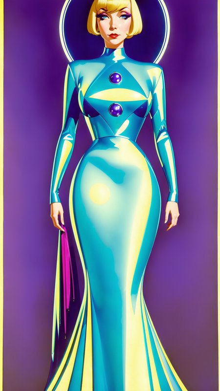 1960s sci-fi cover art, art deco sorceress, full body, 1girl, ("the Phantasmal Pinnacle, Reflective":1.2), (masterpiece), (best_quality), (illustration), anime movie background, official art, resplendant location design, a (imaginary, nanotech:1.3)Norfolk Islander dragonfruit orchard[, trending on artstation::0.4], absurdres, <lora:bombshell:1>