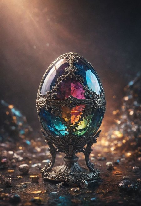 Faberge egg made with crystalline carapace, iridescence color, fine reflection 
Wide range of colors., Dramatic,Dynamic,Cinematic,Sharp details
Insane quality. Insane resolution. Insane details. Masterpiece. 32k resolution.
<lora:add-detail-xl:0.95> <lora:dvr-lnds-sdxl:0.3> dvr-lnds-sdxl <lora:MJ52:0.25> <lora:ral-apoctvisn-sdxl:0.3> ral-apoctvisn <lora:zavy-cntrst-sdxl:0.35> dark, chiaroscuro, low-key <lora:zavy-rmlght-sdxl:0.41> zavy-rmlght <lora:SDXLFaeTastic2400:0.225>