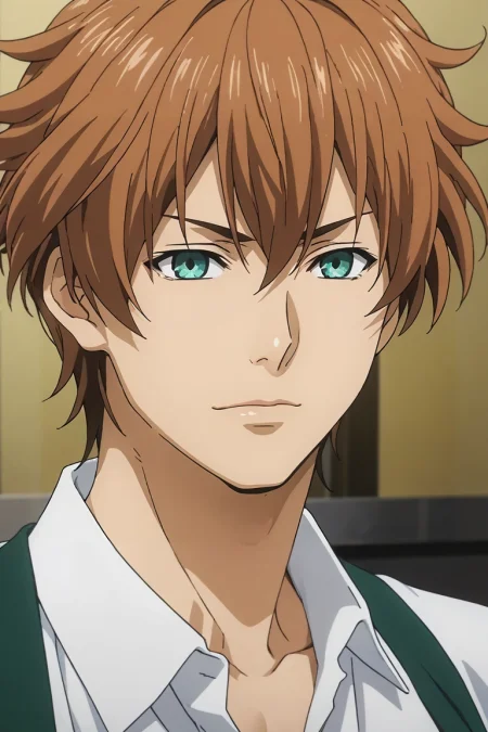 score_9, score_8_up, score_7_up, source_anime, rating_safe, intricate details, anime screencap, anime coloring, official style, , depth of field, 1boy, solo, male focus, <lora:satoshi_isshiki_pony:0.86>, satoshi_isshiki, brown hair, green eyes, ahoge, hair between eyes, , , <lora:sdxl_lightning_8step_lora:1>