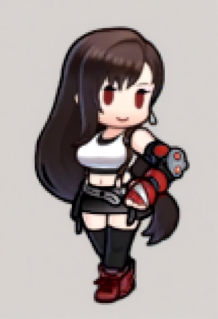 masterpiece, best quality, solo, 1girl, smile, <lora:Feh-Sprites-illus_Fp:1>, chibi, full body, simple background, tifa lockhart,