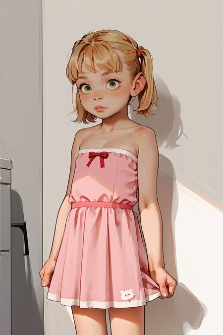 source_anime,score_9,score_8_up,score_7_up,score_6_up,score_5_up,score_4_up,
1girl, solo, small petite, pretty, blonde hair, twintails ,short hair, green eyes, pink dress,
 <lora:age_slider_v4:-2> 
<lora:incase_v14:1>