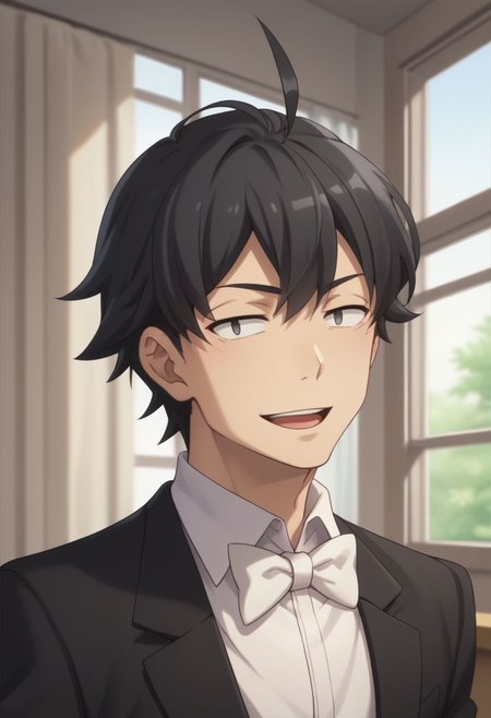 score_9, score_8_up, score_7_up, source_anime, highly detailed, 
hachi, 1boy, male focus, black hair, formal, suit, bow, bowtie, ahoge, solo, tuxedo, smile, open mouth, white bowtie, upper body,
indoor,
