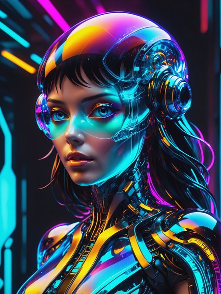 cyberpunk woman, Jed-Jly, Jed-CyFut, Futuristic, Neon,   <lora:JellyStyle:0.6>    <lora:CyberFuturisticStyle:0.6>, (masterpiece:1.2), best quality