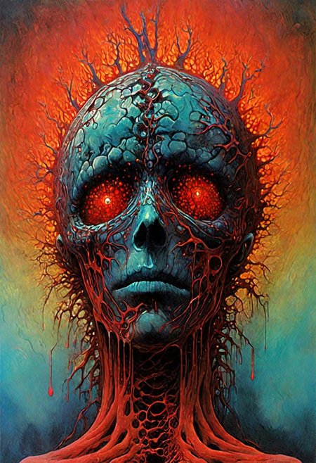 Establishing Shot painting of a ((Virus with humanoid body)) flowing (inside bloodstream) in style of [Dean Ellis: Steven DaLuz: 0.3],digital artwork by Beksinski, trypophobia:1.5, glitch, psychedelic:1.9, Psilocybin, trypophobia:1.3, hyper-detailed:1.1, ((best quality)), linquivera, masterpiece, detailed cells, (deep neurons):1.5, blacklight, scar, binary code and digital art, binary code, digital art, ral-dissolve:1.3, liiv, ((background blends with the subject nicely) in the style of EdobHorrorLandscape: digital artwork by Beksinski: 0.6)