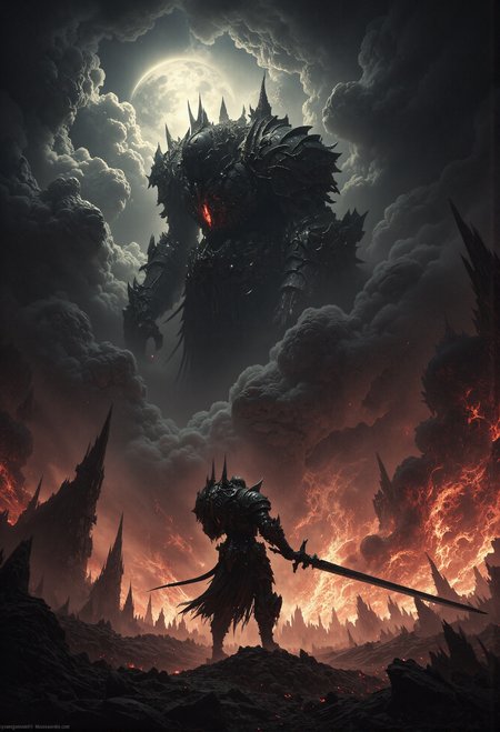 analog film photo . (art by Zdzislaw Beksinski:2), a hero with giant sword is facing the ultimate evil enemy, burning city. grimdark, mythp0rt, FredFraiStyle <lora:- Flux1 - vanta_black_V1.0.safetensors:0.5>,  <lora:Dever_Flux_Enhancer.safetensors:0.5>,  <lora:FredFraiStyle-FLUX-Share.safetensors:0.5>,  <lora:FluxDFaeTasticDetails.safetensors:0.2>,       . faded film, desaturated, 35mm photo, grainy, vignette, vintage, Kodachrome, Lomography, stained, highly detailed, found footage