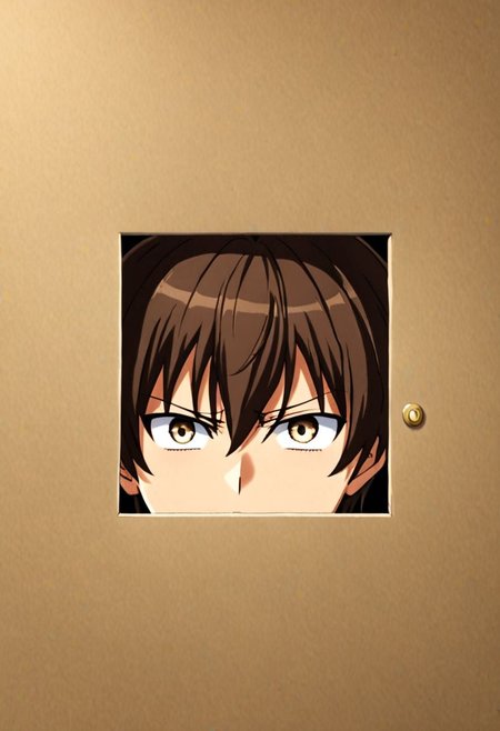 high resolution, solo, best quality, 1Boy, Seiya Kanie, Brownish Hair, surprised, peeking out, OverallDetail