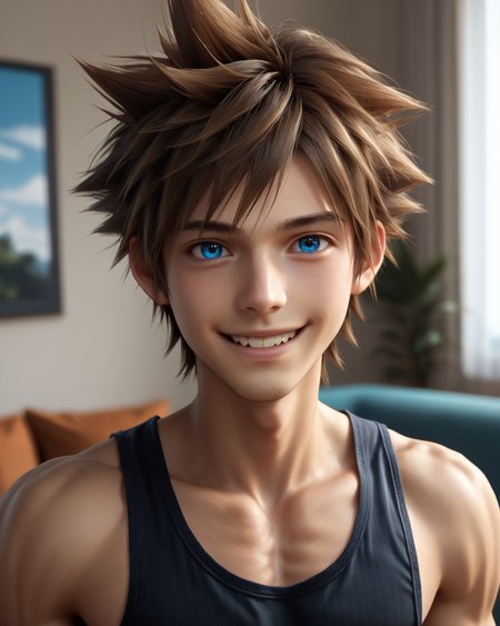 score_9, score_8_up, score_7_up, intricate details, rating_questionable,
<lora:homri52:1>
,
<lora:Sora_KH_-_Pony2:0.8>, 1boy(sora, male focus, solo, blue eyes, brown hair, spiked hair,, looking at the viewer, solo, happy, 
portrait, face focus, tank top), cozy living room,
4k,
detailed background, depth of field, 
<lora:ral-chrosc-clr:0.5>, ral-chrosc-clr,
<lora:Expressive_H:0.5>, Expressiveh,
<lora:xl_more_art-full_v1:0.3>,
<lora:add-detail-xl:0.3>,
