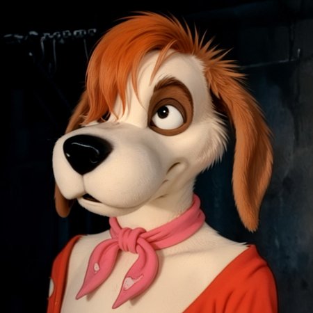 score_9, score_8_up, score_7_up, source:furry, dynamic lighting, detailed background, nature background,  anthro, furry, detailed eyes. detailed face, furry male, headshot, solo,
BREAK
Mealy_Potatoes, anthro dog, furry male, cartoon dog, beige fur, orange spots, orange hair, black eyes, black nose, orange ears, long ears, animal ears, floppy ears, long hair, hair covering one eye, pink kerchief, red pants, torn pants, footpaws
BREAK
<lora:add-detail-xl:1.5>